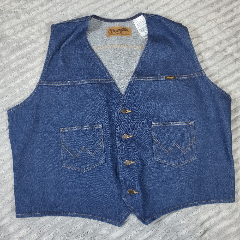 Vintage Wrangler Denim Vest Mens XXL Blue Jean western rodeo Cowboy Workwear